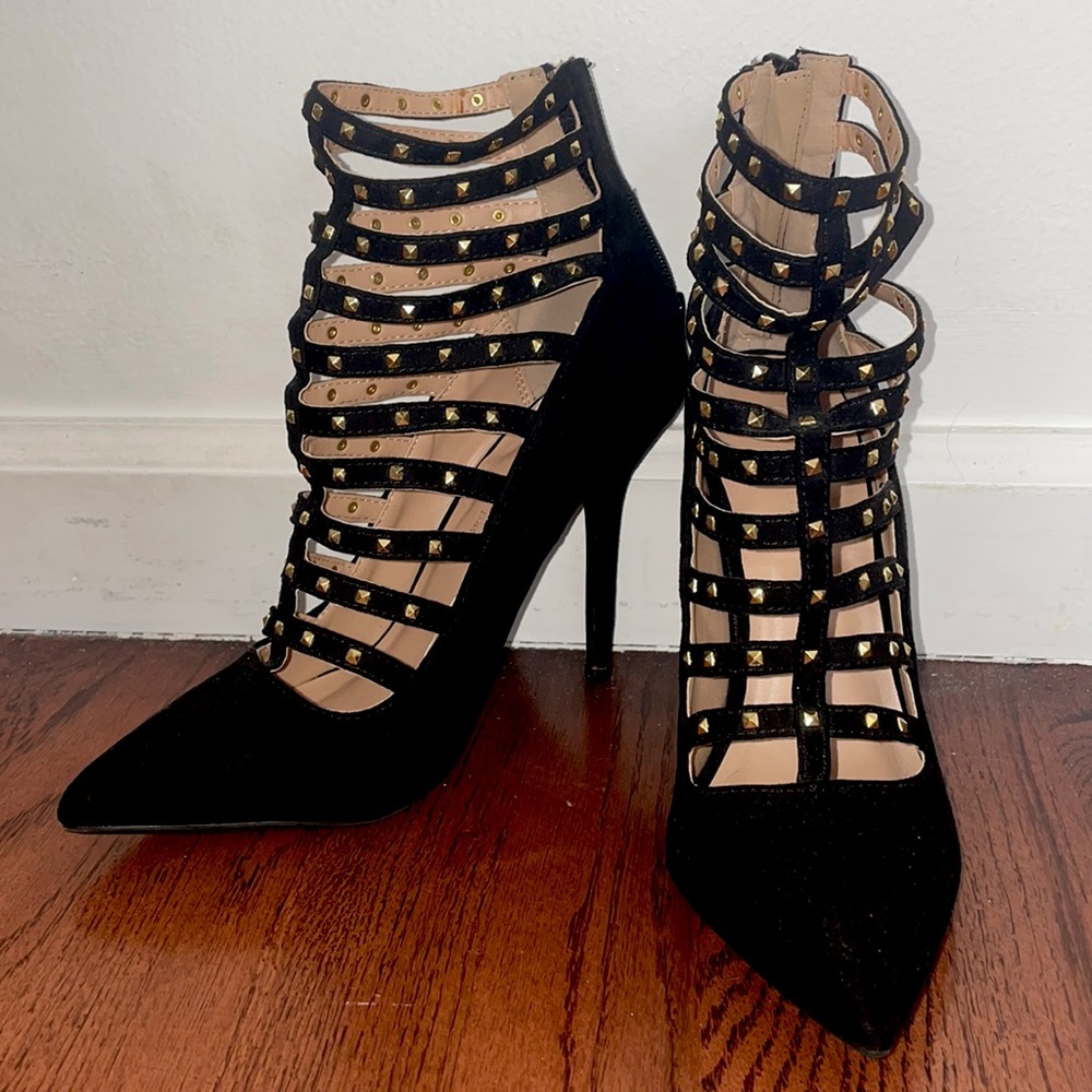 Black and Gold Studded Heels